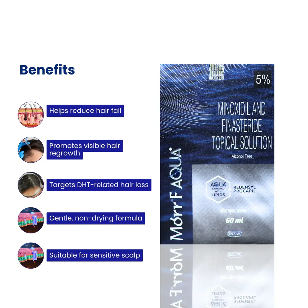 Morr F Aqua Plus 5% Minoxidil & Finasteride Topical Solution – 60ml | Alcohol Free - Image 3