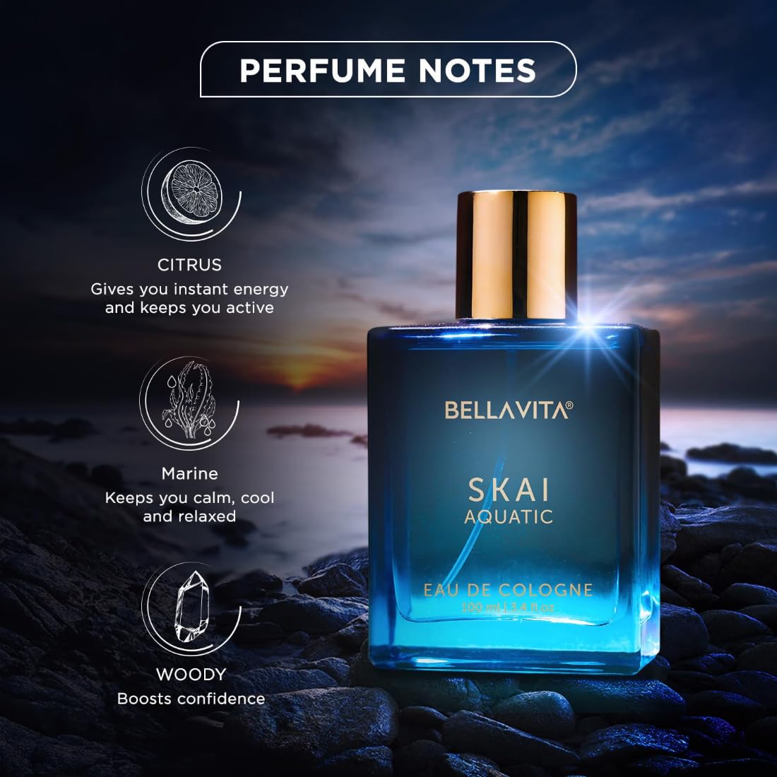 BellaVita Luxury SKAI Aquatic Perfume -100ml | Eau De Cologne - Image 5