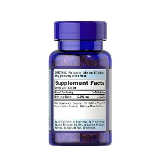 Puritan’s Pride Ultra Mega Biotin 10,000 mcg – 100 counts - Image 2