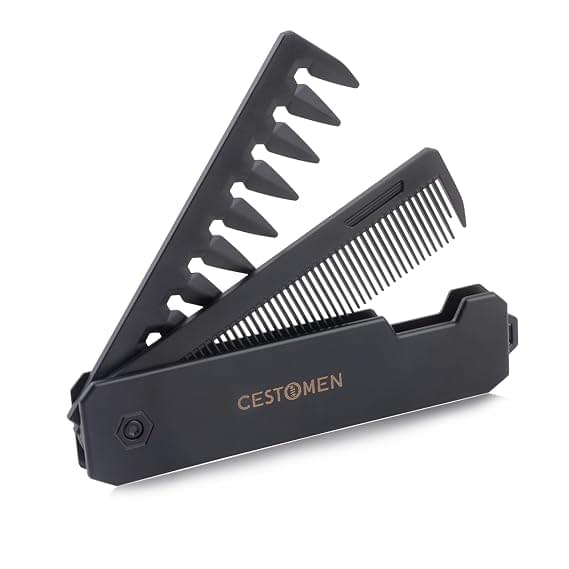 2-in-1 Folding Pocket Comb for Men | Fine & Wide Tooth | Travel-Friendly